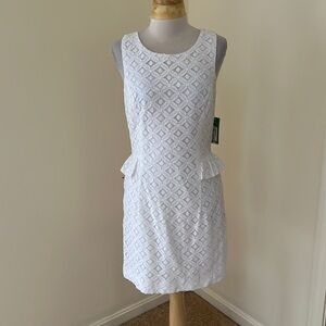 New! Lilly Pulitzer SZ 8, white XO lace side peplum Abbey sheath dress.